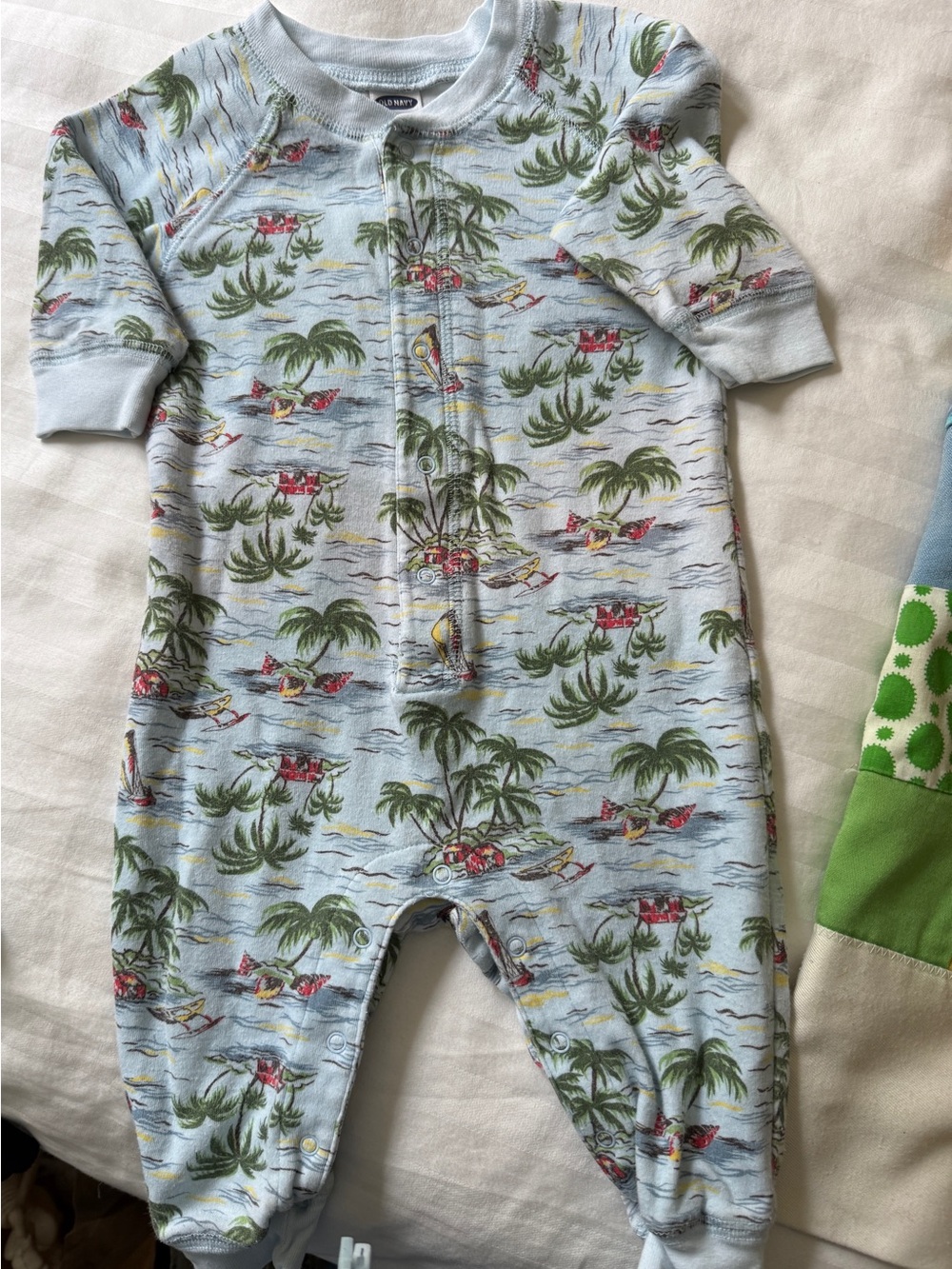 Old Navy Light Blue Tropical Palm Print Baby Footie